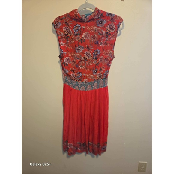 Benares Floral Paisley Mini Dress Womens Small Red Excellent Boho Sleeveless - Picture 4 of 4